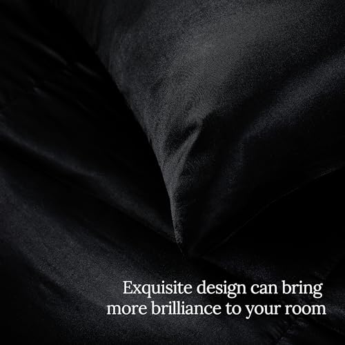Whale Flotilla 3-Piece Reversible Silky Soft Queen Comforter Bedding Set, Luxurious Satin Comforters Full Size with 2 Satin Pillowcases, Lightweight Duvet for All Seasons, Black Whale Flotilla