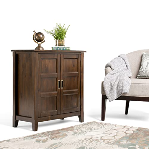 SIMPLIHOME Burlington SOLID WOOD 30 inch Wide Transitional Low Storage Cabinet in Mahogany Brown for the Living Room, Entryway and Family Room SIMPLIHOME