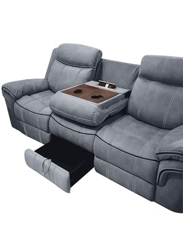 Acme Furniture Zubaida 41" x 87" Modern Velvet Reclining Sofa with USB Dock, 1 Storage Drawer, Tight Back & Seat Cushion, in 2-Tone Gray Finish Acme