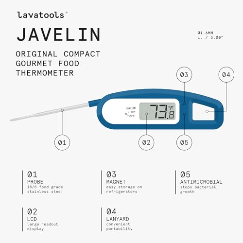 Lavatools Javelinยฎ Ultra-Fast 3-Second Digital Instant Read Meat Thermometer for Grill and Cooking, 2.75" Probe, Compact Foldable Design, Large Display, IP65 Water Resistant, NSF Certified โ Sesame