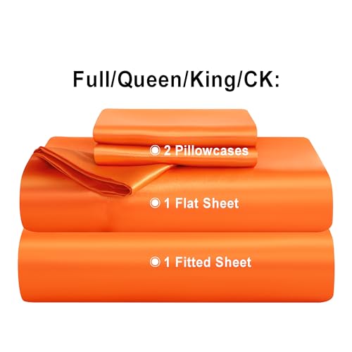 NTBAY Silk Satin Full Sheet Set, 4-Piece Luxury and Soft Bedding Set Cooling Silky Sheets for Hair and Skin, Includes 2 Pillowcases, 1 Flat Sheet, 1 Fitted Sheet with Deep Pocket, Orange NTBAY