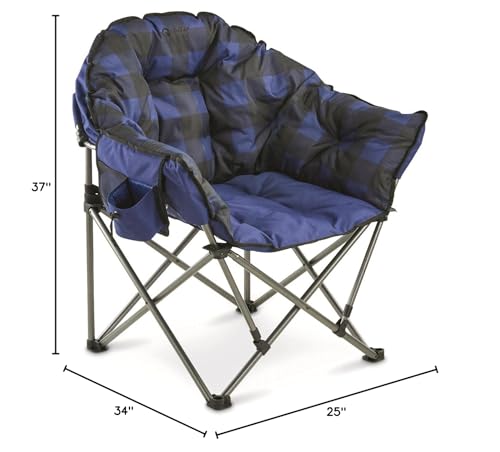 Guide Gear Club Camping Chair, Oversized, Portable, Folding with Padded Seats, 500-lb. Capacity Blue Plaid Guide Gear