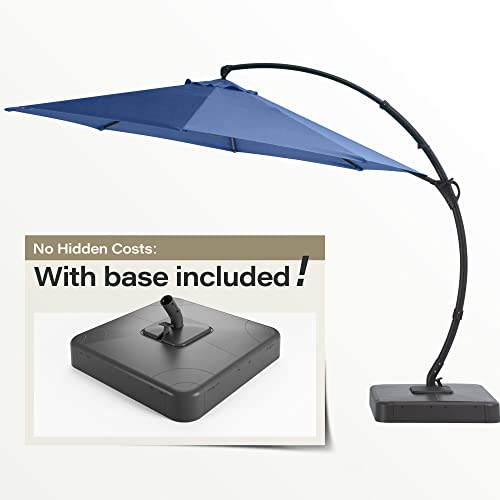 LAUSAINT HOME Outdoor Patio Umbrella with Base included, 10 FT Deluxe Curvy Cantilever Umbrella Offset Hanging umbrella with 360° Rotation for Market, Pool, Garden, Backyard, Deck (Navy blue, 10 FT) LAUSAINT HOME