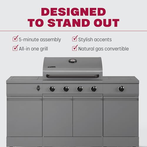 Tytus Fresno 60,000 BTU 5 Burner Propane or Natural Gas Island Grill & Storage Cabinets, 864 sq. in. cooking area, 4 Burner 48,000 BTU Grill, 12,000 BTU Side Burner, 304 Steel Burners, Ice Bucket TYTUS