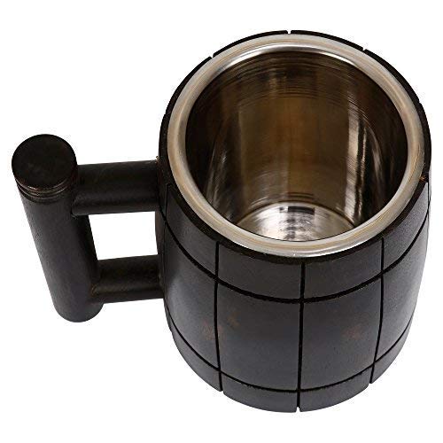GoCraft Handmade Wooden Beer Mug with 18oz Stainless Steel Cup | Great Beer Gift Ideas Wooden Beer Tankard for Men | Vintage Bar accessories - Barrel Brown Retro Design GoCraft
