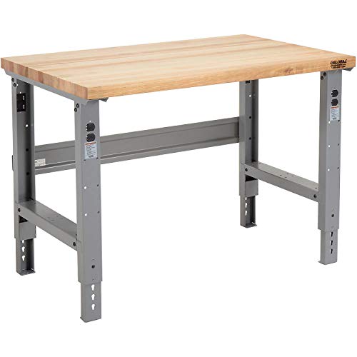 Global Industrial Adjustable Height Workbench C-Channel Leg, Maple Butcher Block Square Edge, 48" W x 30" D, Gray Global Industrial