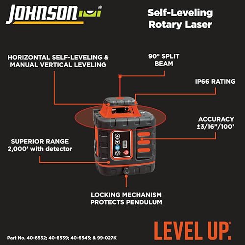 Johnson Level & Tool 40-6543 Self-Leveling Rotary Laser with GreenBrite Technology, 13.58", Green, 1 Kit Johnson