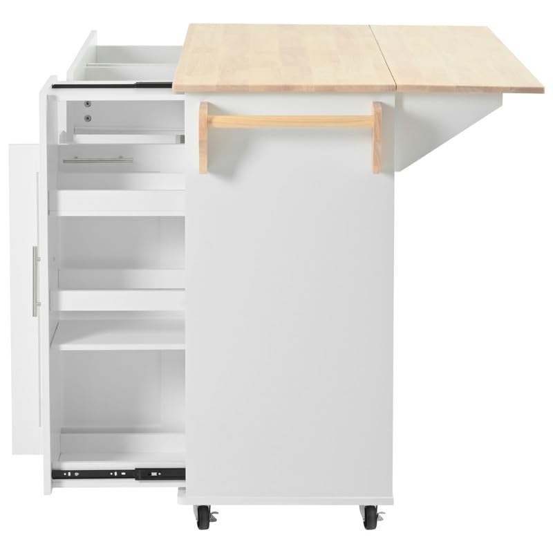 HomeGearTech Kitchen Island with Drop Leaf, Kitchen Storage Cart with 3 Tier Pull Out Cabinet Organizer, Internal Storage Rack, Rolling Kitchen Cart on Wheels with Towel Rack, 2 Drawers, for Kitchen HomeGearTech