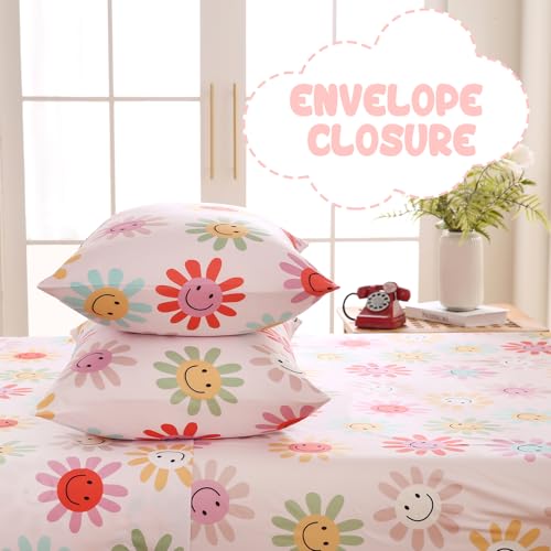 Yibeizi Cute Floral Sheet Set for Girls, Full Size Kids Flower Patterned Bedsheet Microfiber Deep Pocket Bedding Sheets & Pillowcases 4 Pieces Yibeizi