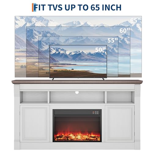 Garvee 58" Farmhouse Fireplace TV Stand, Entertainment Center with Open Storage Cabinets for TVs Up to 75", Media Console for Living Room,White Garvee