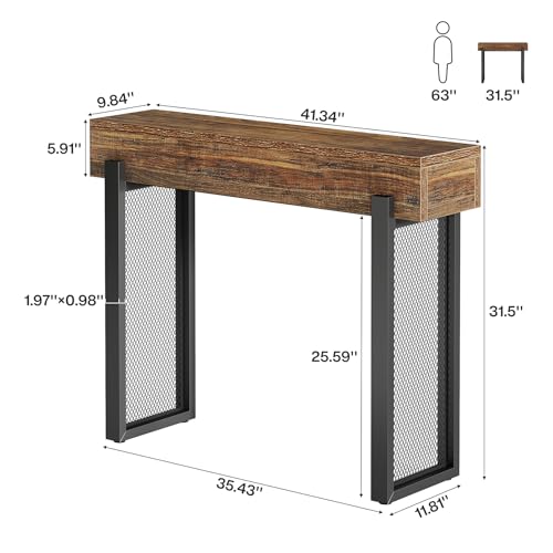 Tribesigns 41" Narrow Entryway Table, Wooden Console Table with with Storage, Industrial Small Sofa Table with Mesh Metal Legs for Foyer, Hallway, Entryway, Living Room, Rustic Brown & Black Tribesigns