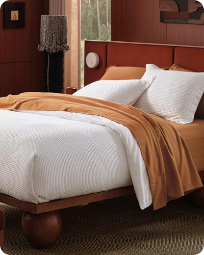 Bedsure Cotton Duvet Cover King - 100% Cotton Waffle Weave Coconut White Duvet Cover King Size, GentleSoft™ and Breathable Bedding Set for All Season, 3 Pieces, 104"x90" Bedsure