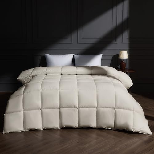 puredown® Goose Feather Down Fiber Comforter Twin Size, All Season 100% Cotton Duvet Insert Medium Warmth, Cloud Soft Hotel Luxury Collection Bedding Comforters Cream 90" x68 puredown