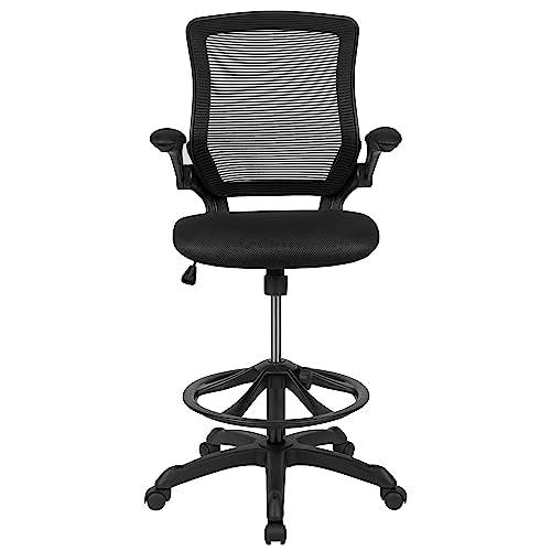 Flash Furniture Kale Mid-Back Swivel Office Chair with Adjustable Foot Ring, Lumbar Support, and Seat Height, Ergonomic Mesh Executive Chair, Black Flash Furniture