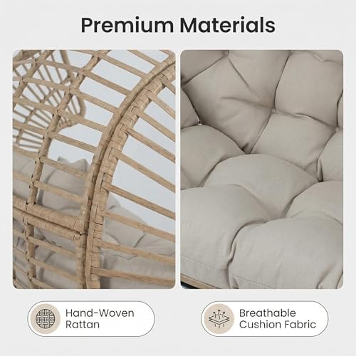 LUTINLIX Double Egg Chair with Cup Holder Outdoor Indoor,2 Person Oversized Wicker Lounge Egg Chair with 8” Thicken Cushions & Rain Cover 700lbs for Patio Balcony Porch Living Room