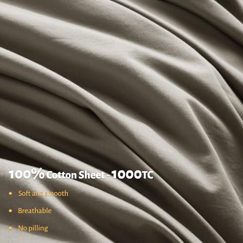 Shilucheng 100% Egyptian Cotton King Size Sheets Set - 1000 Thread Count,Luxury Cotton Bed Sheets,Breathable & Cooling Bedding and Pillow Cases, 16 Inch Deep Pocket - 4 Piece (Taupe, King) Shilucheng