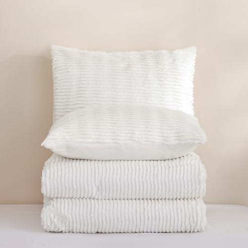 YIKUSH Full Comforter Set Fluffy White Full Size Bed Set Faux Rabbit Fur Fluffy Shaggy Furry Winter Bedding Ultra Soft Plush and Warm All Season 1 Comforter with 2 Pillow Cases (Full, White) YIKUSH