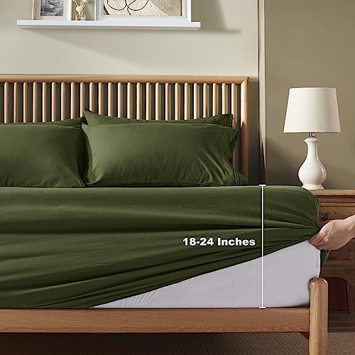 Homiest Extra Deep Pocket Queen Size Sheets Set, 6 Pieces Soft Olive Green Sheets 18-24 Inch Deep Pocket Bed Sheets, Hotel Luxury 1800 Thread Count Microfiber Bed Set Fits Ultra Deep Mattress Homiest