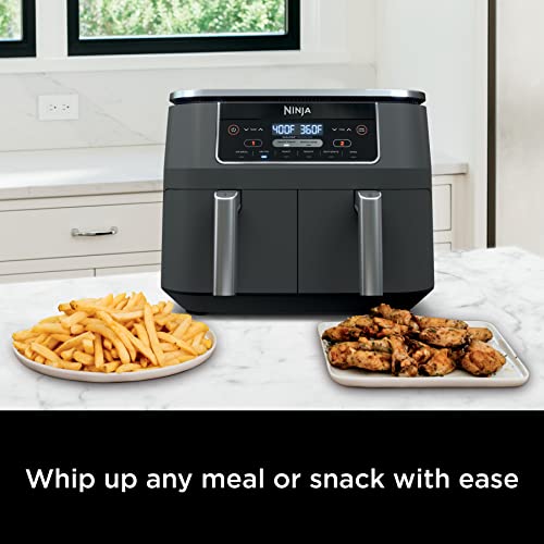 Ninja DZ201 Foodi 8 Quart 6-in-1 DualZone 2-Basket Air Fryer with 2 Independent Frying Baskets, Match Cook & Smart Finish to Roast, Broil, Dehydrate & More for Quick, Easy Meals, Grey Ninja