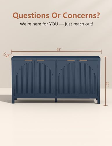 SAHISTCT 58" Modern Fluted Sideboard Buffet Cabinet with Storage, Modern Credenza with Arched Doors, Coffee Bar Table, Wood Media TV Console Table Credenza for Living Room Hallway Entryway (Blue) SAHISTCT