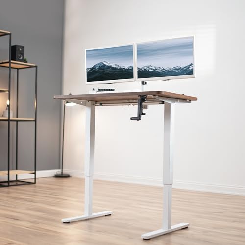 VIVO Compact Hand Crank Stand Up Desk Frame for 37 to 77 inch Table Tops, Ergonomic Standing Height Adjustable Base with Foldable Handle, White, DESK-M051MW VIVO