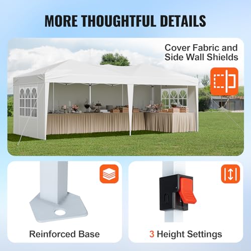 VEVOR Pop Up Canopy, 10 x 20 FT Instant Canopy Portable Gazebo with 3 Sidewalls & 2 Ventilated Windows, Height Adjustable Pop-Up Outdoor Shelter Tent for Events, Patio, Backyard, Party, Parking VEVOR