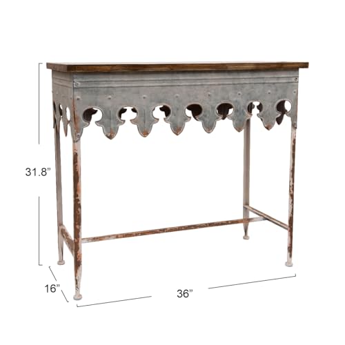 Creative Co-Op Metal Scalloped Edge Table with Zinc Finish and Wood Top Creative Co-Op