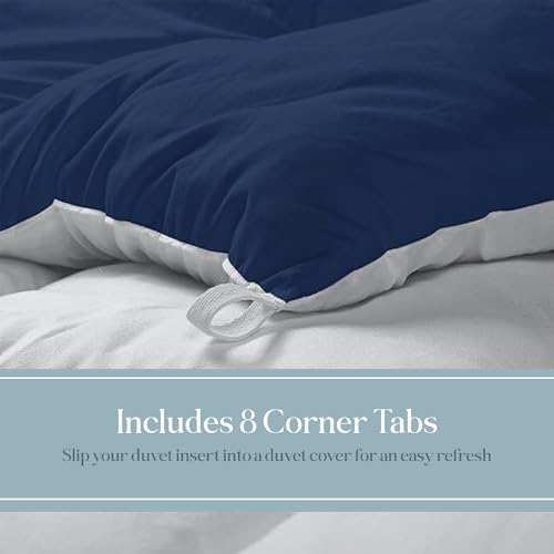 ROYALE LINENS Reversible Comforter - Twin Size Duvet Insert - All Season Soft Quilted Comforters with 8 Corner Tabs - Down Alternative Bedding Comforter - Duvet Insert (Navy/Silver, Twin 64"x84") ROYALE LINENS