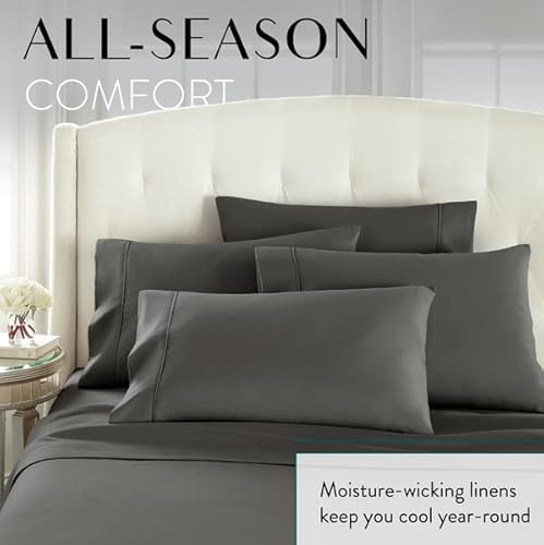 Danjor Linens Bed Sheet Set King Size for Hot Sleepers, Hotel Premium Sheets with 4 Pillowcases, Lightweight Brushed Microfiber Deep Pockets, Breathable Cooling 6 Piece Bedding Sets, Gray Danjor Linens