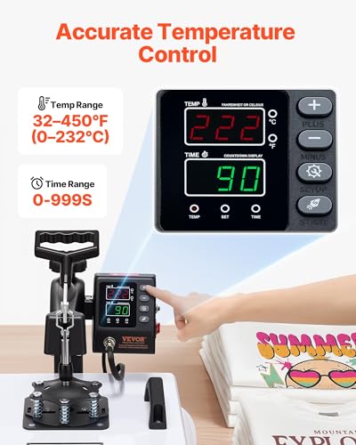 VEVOR Heat Press Machine, 15 x 15 in, 2-in-1 Multifunction, 360° Swing Away, 1200W Double Tube Fast and Even Heating, Digital Precise Control, Sublimation Press Machine for T-Shirts, Hats, Caps VEVOR