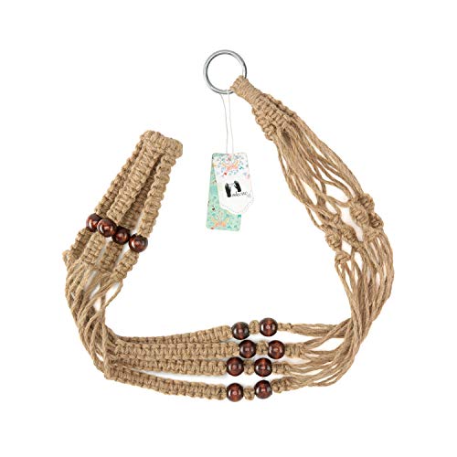 Mkono Macrame Plant Hanger Indoor Jute Hanging Planter Basket with Wood Beads Decorative Flower Pot Holder No Tassels for Indoor Outdoor Boho Home Decor 35 Inch, Brown, Set of 1 (POTS NOT Included) Mkono