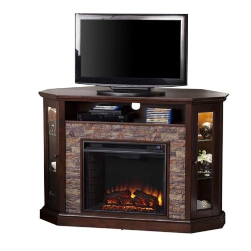 Southern Enterprises Rollins Convertible Corner Infrared Electric Media Fireplace 52" Wide, Espresso Finish and Faux Stone SEI Furniture