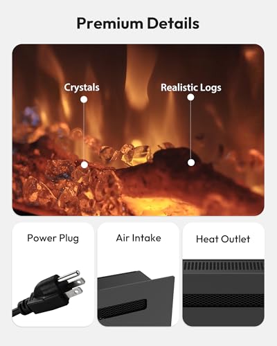 EUHOMY 60 Inch Electric Fireplace Recessed Wall Mounted with Remote Control, Fireplace Heater with Adjustable Flame Color, Linear Fireplace with Timer, Log & Crystal, 750/1500W (2026 Upgrade) E EUHOMY