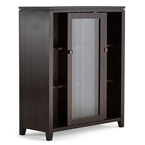 SIMPLIHOME Cosmopolitan SOLID WOOD 36 Inch Wide Contemporary Medium Storage Cabinet in Mahogany Brown, For the Living Room, Entryway and Family Room SIMPLIHOME