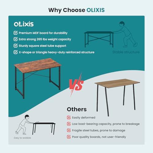 OLIXIS 44 Inch Home Office Desk, Small Computer Work Table with X-Shaped Reinforcement, Home Simple Modern Writing Study Table, Rustic Brown OLIXIS