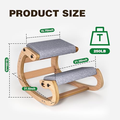 TinyHaven Ergonomic Kneeling Chair with Wooden Frame - Adjustable Height Office Chair with Soft Padding for Back Pain Relief, Posture Correcting Home & Office Desk Chair Wood TinyHaven