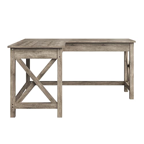 Lavish Home L-Shaped Computer Desk with X-Pattern Legs for Home Office, or Craft Table, 59", Light Gray Lavish Home