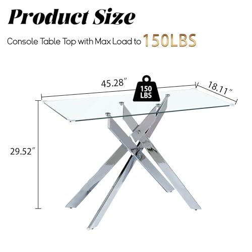 ModaWhly Glass Console Table, Narrow Entryway Table with Tempered Glass Top and Silver Metal Legs, Modern Sofa Table for Hallway, Foyer, Living Room, Office ModaWhly