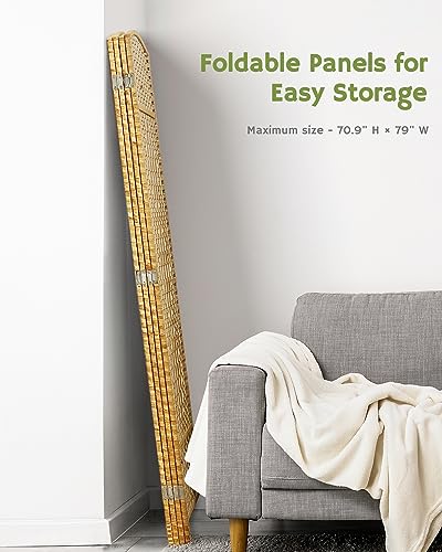 JOSTYLE 6ft. Tall Extra Wide Folding Privacy Screens with Diamond Double-Weave Room dividers and Freestanding Privacy Screens(Yellow, 4-Panel) JOSTYLE