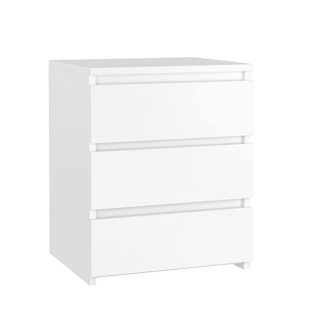 FOTOSOK White Nightstand with 3 Drawers, White Bedside Table Night Stand for Bedroom with Cut-Out Handle, Sofa Side Table 3 Drawer Nightstand for Bedroom, 17.7W*15D*21.7H FOTOSOK
