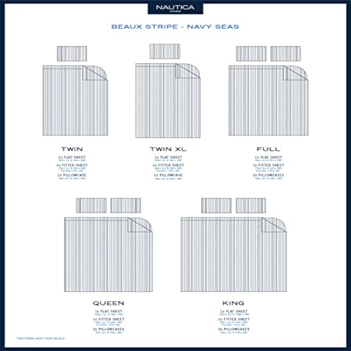 Nautica - Twin XL Size Sheet Set, Crisp & Tailored Cooling Sheets with a Smooth Cotton Percale Lightweight Feel - Bed Sheets with Matching Pillowcase & Fitted Sheet (Beaux Stripe Navy) Nautica