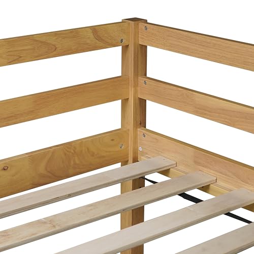 Bellemave Twin Size Low Loft Bed,Kids Loft Bed with Ladder,Solid Wood Low Loft Bed Twin Size for Girls Boys,Natural Bellemave