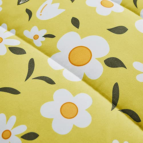 Uozzi Bedding 4 Pieces Yellow Girls Toddler Bedding Set White Floral Style - Includes Adorable Quilted Flower Comforter, Fitted Sheet, Top Sheet, and Pillow Case for Girls Bed UOZZI BEDDING