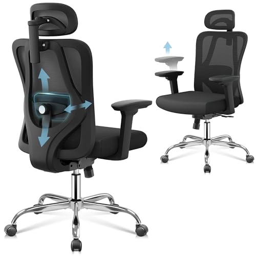 DEVAISE Ergonomic Mesh Office Chair with Adjustable 3D Headrest and Tilt Function, Big and Tall Reclining Comfy Home Computer Desk Chair with Lumbar Support and 3D Armrests, Black DEVAISE