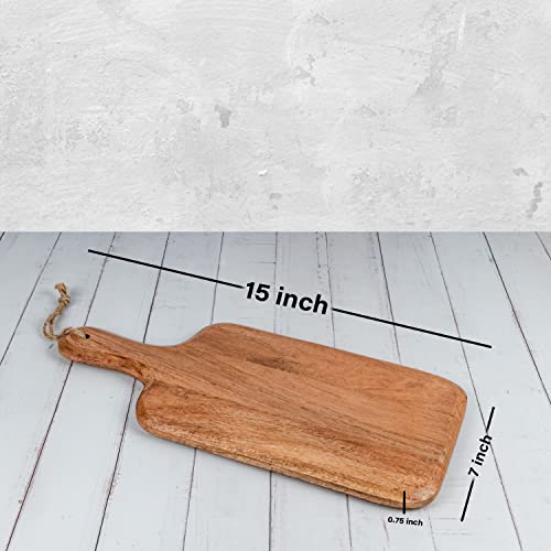 Samhita Acacia Wood Cutting Board, for Meat, Cheese, Bread, Vegetables & Fruits, with Grip Handle (15" x 7") Samhita