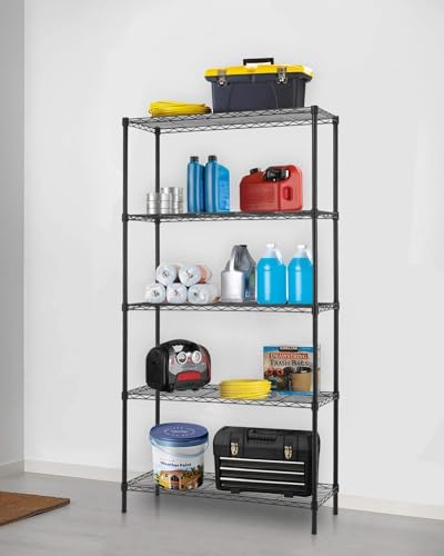 FDW 14" D x 36" W x 72" H 5-Shelf Wire Shelving Adjustable Metal Shelf Large Storage Shelves Heavy Duty Height Commercial Grade Steel Layer Shelf 1250 LBS Capacity,Black FDW