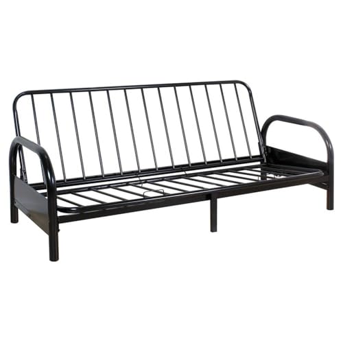 Pemberly Row Modern Adjustable Metal Futon Frame, Black Finish, 78x39x48 in, Convertible Sofa to Bed, Space-Saving Durable Living Room Furniture, Contemporary Indoor Use Pemberly Row