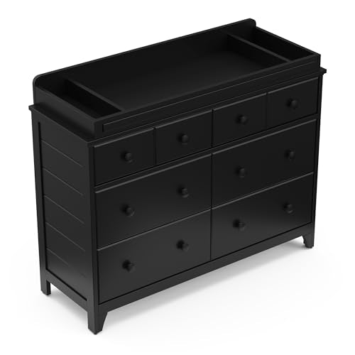 Storkcraft Moss 6 Drawer Double Dresser (Black) – GREENGUARD Gold Certified, Wood Dresser for Nursery, 6 Drawer Dresser, Kids Dresser, Nursery Dresser Drawer Organizer, Chest of Drawers Storkcraft