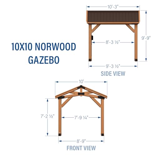 Backyard Discovery Norwood 10 x10 Cedar Wood Gazebo Pavilion, Thermal Insulated Hard Top Steel Roof, Durable, Supports Snow Loads and Wind Speed, Rot Resistant, Backyard, Deck, Garden, Patio Backyard Discovery