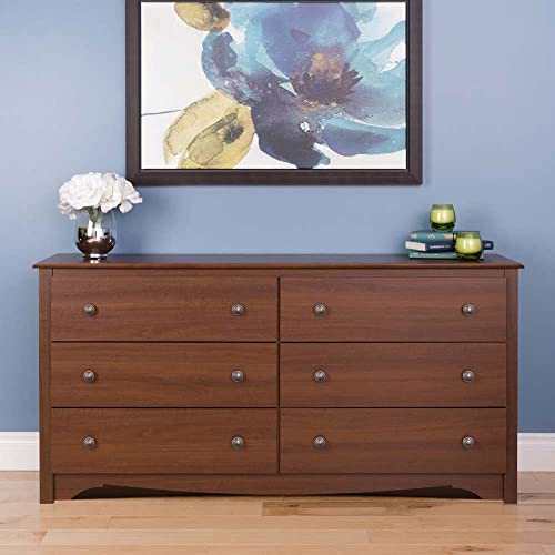 Prepac Sonoma Bedroom Furniture: Cherry Double Dresser for Bedroom, 6-Drawer Wide Chest of Drawers, Traditional Bedroom Dresser, CDC-6330-V, 59"W x Prepac